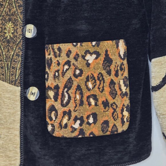 Indigo Moon Womens Large Animal Print Patchwork Jacket Chenille - Picture 6 of 12